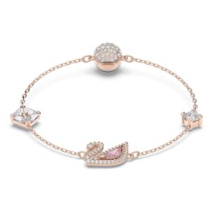 Swan bracelet, Magnetic closure, Swan, Pink, Rose gold-tone plated