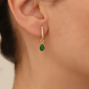 Emerald Necklace & Earrings Set – Gold Pave Wedding Jewelry